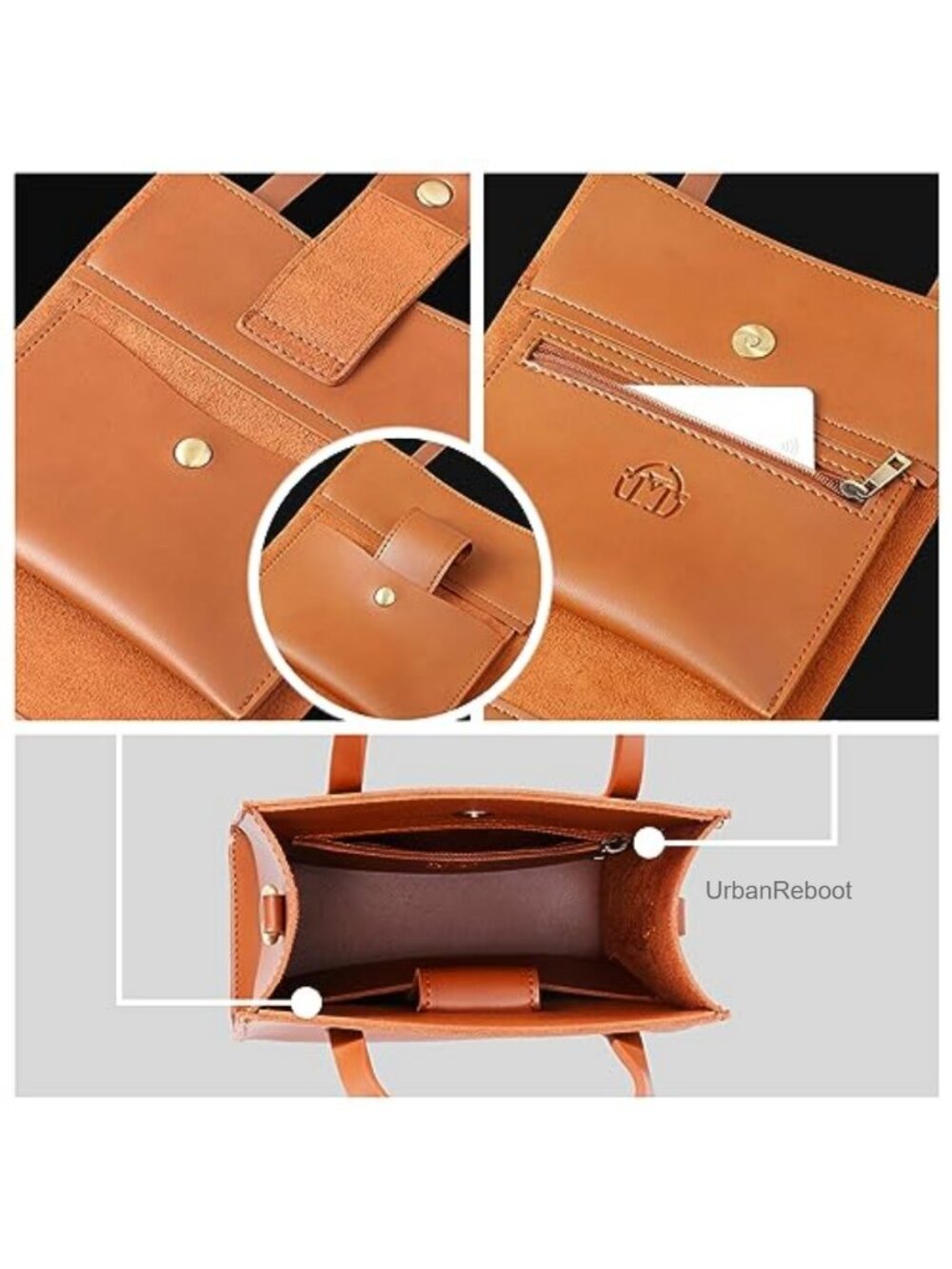 Vegan Leather Mini Tote Satchel Crossbody Adjustable Strap - Picture 4 of 6